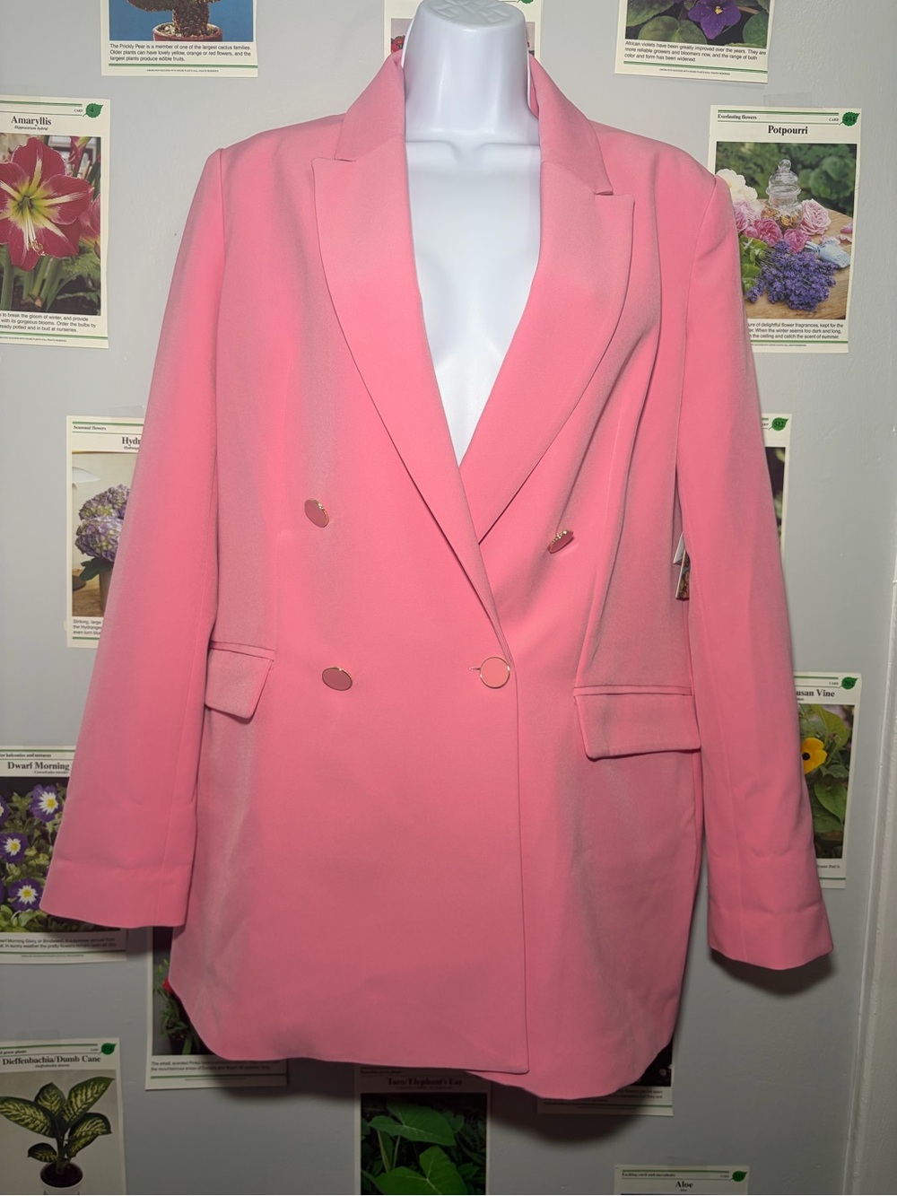 Guess Pink Double-Breasted Blazer with Gold Buttons